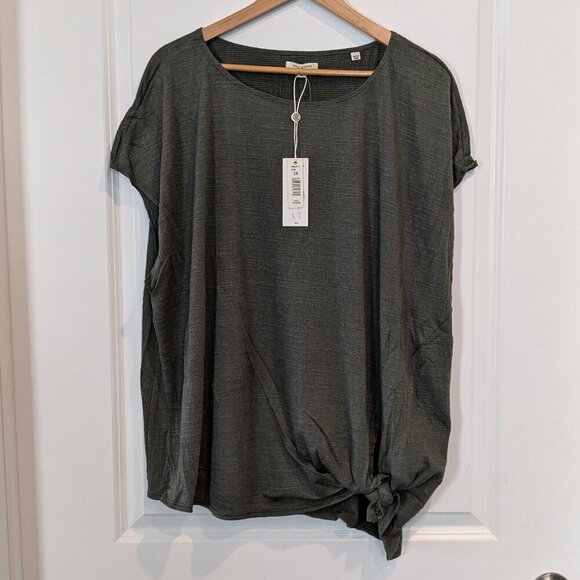 Max Studio Side-Tie Crinkle Knit Top Size 3X Green Short Sleeve Tee-Shirt NWT - Picture 2 of 13